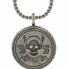 Anhänger mit Kette 925/- Silber matt oxidiert Rock Music Skull Wappen 41184719143006