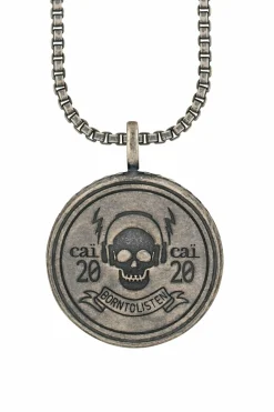 Anhänger mit Kette 925/- Silber matt oxidiert Rock Music Skull Wappen 41184719143006