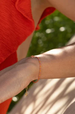 Armband 925 Silber vergoldet Email in pink und orange 41185186545758