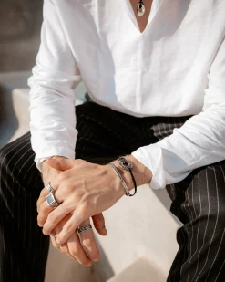 Armband 925 Silber matt-oxidiert mit Leder 41173128249438