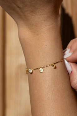 Armband 925 Silber vergoldet Anhänger Mondphasen Zirkonia 41185098399838