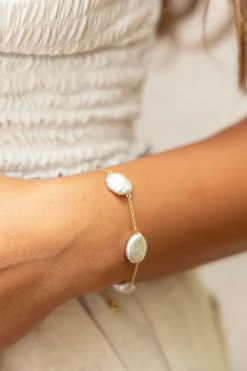 Armband 925 Silber vergoldet flache Süßwasserzucht Perlen 41185174945886