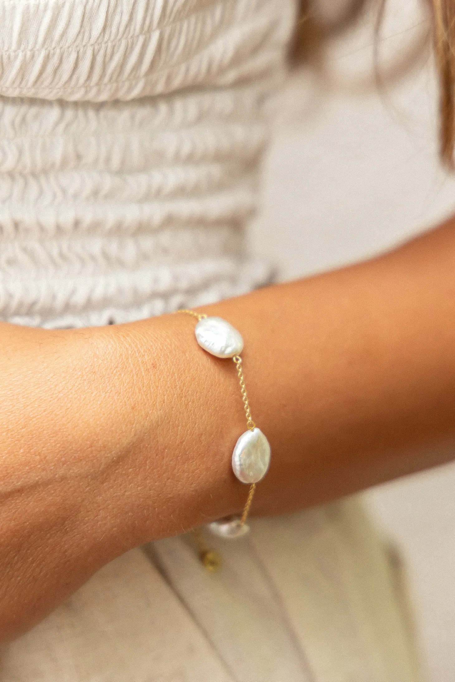 Armband 925 Silber vergoldet flache Süßwasserzucht Perlen 41185174945886