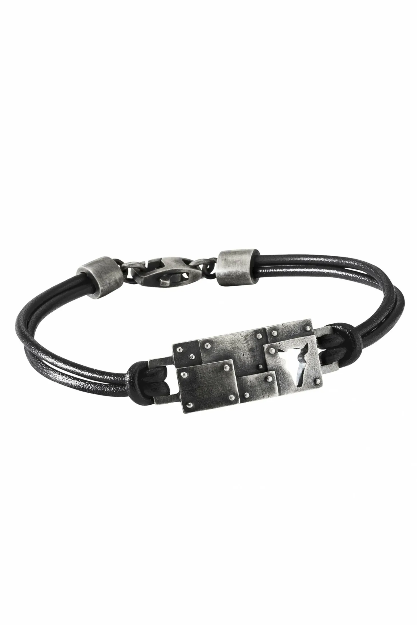 Armband 925/- Sterling Silber Lederband schwarz Bullhead 41184472072286