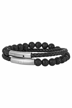 Armband Lavakugeln und Leder schwarz 21cm 41185181007966