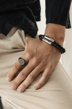 Armband Lavakugeln und Leder schwarz 21cm 41185181007966