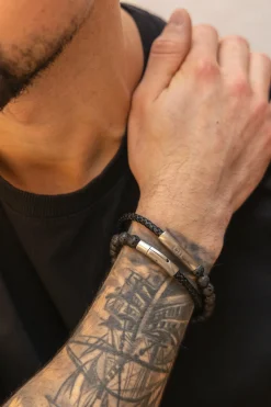 Armband Lavakugeln und Leder schwarz 21cm 41185181007966