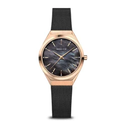 Bering Damen Armbanduhr Ultra Slim 29 mm 3 ATM Saphirglas SWAROVSKI ELEMENTS Slim Design Armband Milanaise 18729-166