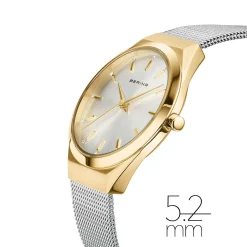 Bering Damen Armbanduhr Ultra Slim 29 mm 3 ATM Saphirglas SWAROVSKI ELEMENTS Slim Design Armband Milanaise 18729-010