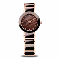 Bering Damen Armbanduhr Ceramic 22 mm Armband Edelstahlband mit Keramikelementen rosegold 11422-765