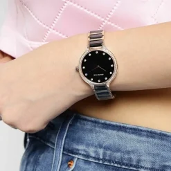 Bering Damen Armbanduhr Ceramic 34 mm Armband Edelstahlband mit Keramikelementen rosegold 30434-746