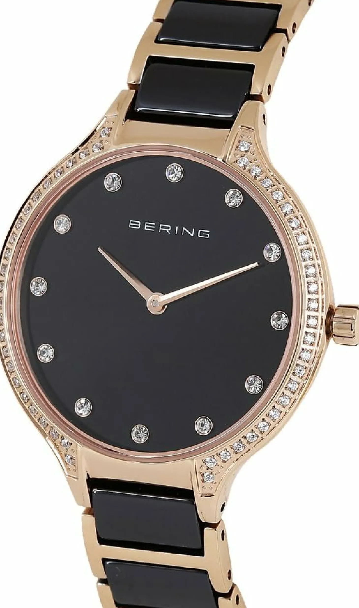 Bering Damen Armbanduhr Ceramic 34 mm Armband Edelstahlband mit Keramikelementen rosegold 30434-746