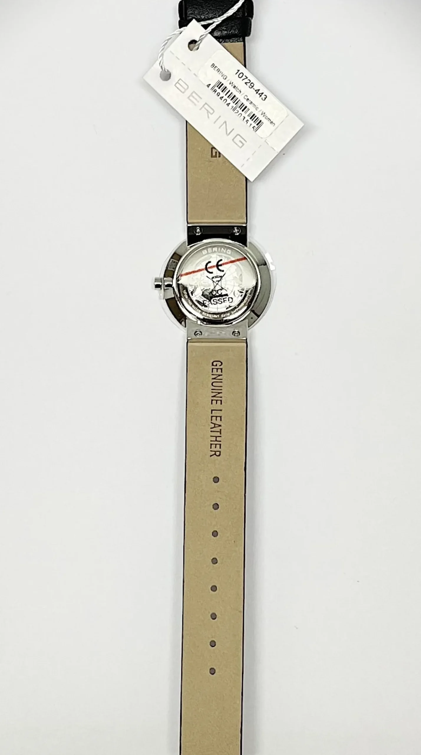 Bering Damen Armbanduhr Ceramic 29 mm Armband Leder Keramik 10729-443