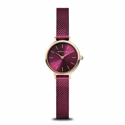 Bering Damen Armbanduhr classic Roségold mit Lila Milanaise Armband 11022-969