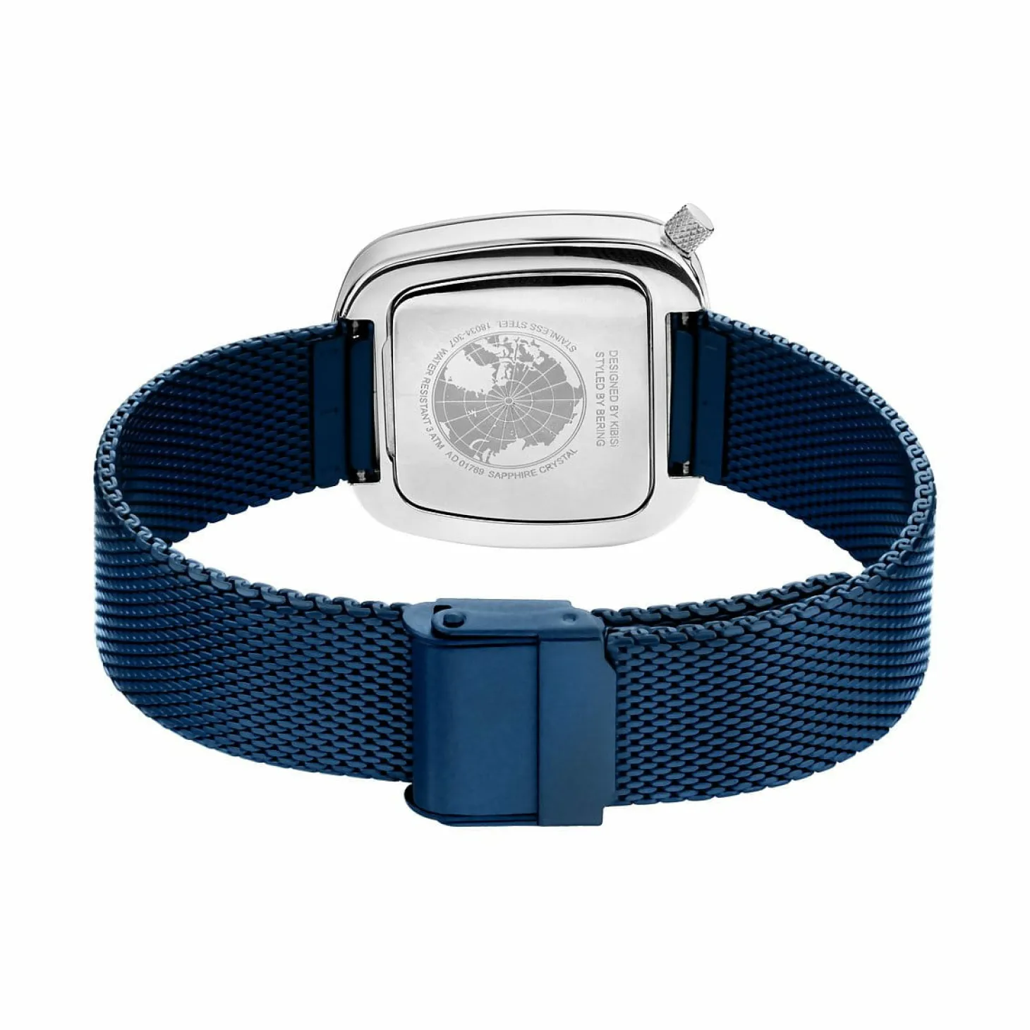 Bering Damen Quarz Armbanduhr Edelstahl Silber-Blau Milanaise Armband 18034-307