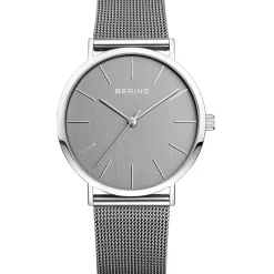 BERING Damen Set mit Analog Quarz Armbanduhr und Ohrringen Grau 13436-309-GWP