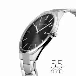 Bering Herren Armbanduhr Ultra Slim 40 mm 3 ATM Saphirglas Slim Design Armband Edelstahlband mit Edelstahlelementen 17240-702