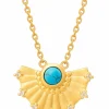 Collier 925 Silber vergoldet Fächer Anhänger mit Türkis & Weißtopas 41185220952158