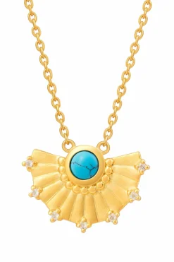 Collier 925 Silber vergoldet FĂ€cher AnhĂ€nger mit TĂŒrkis & WeiĂtopas 41185220952158