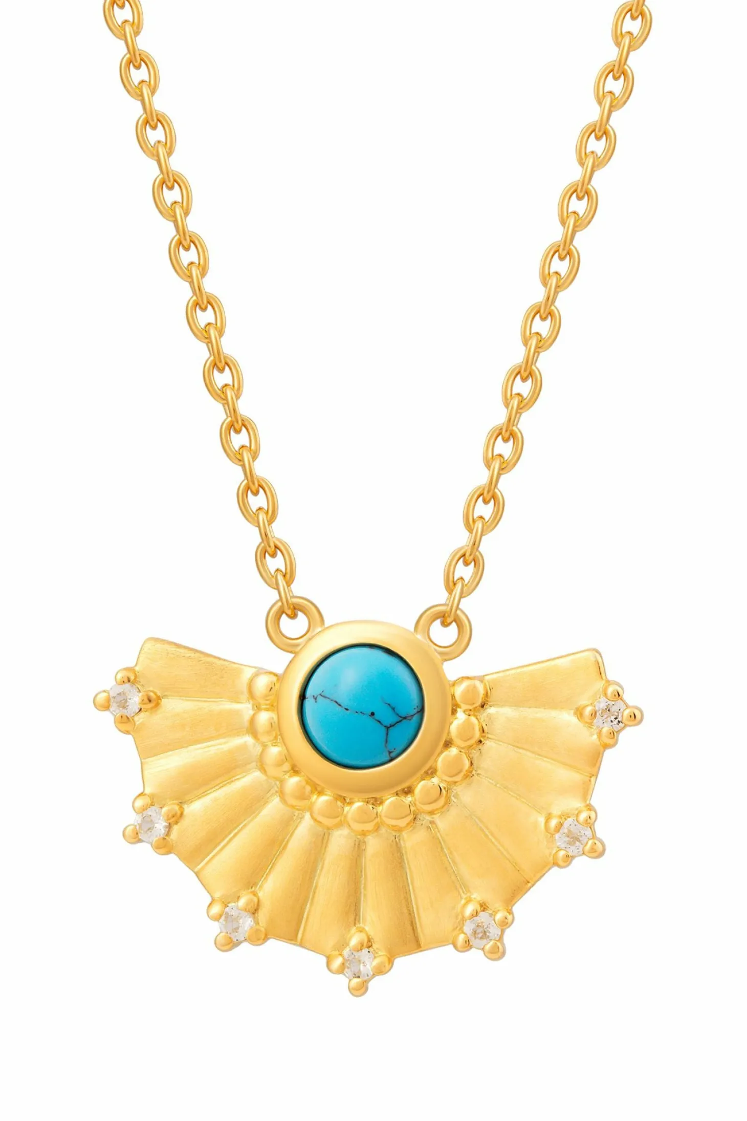 Collier 925 Silber vergoldet Fächer Anhänger mit Türkis & Weißtopas 41185220952158
