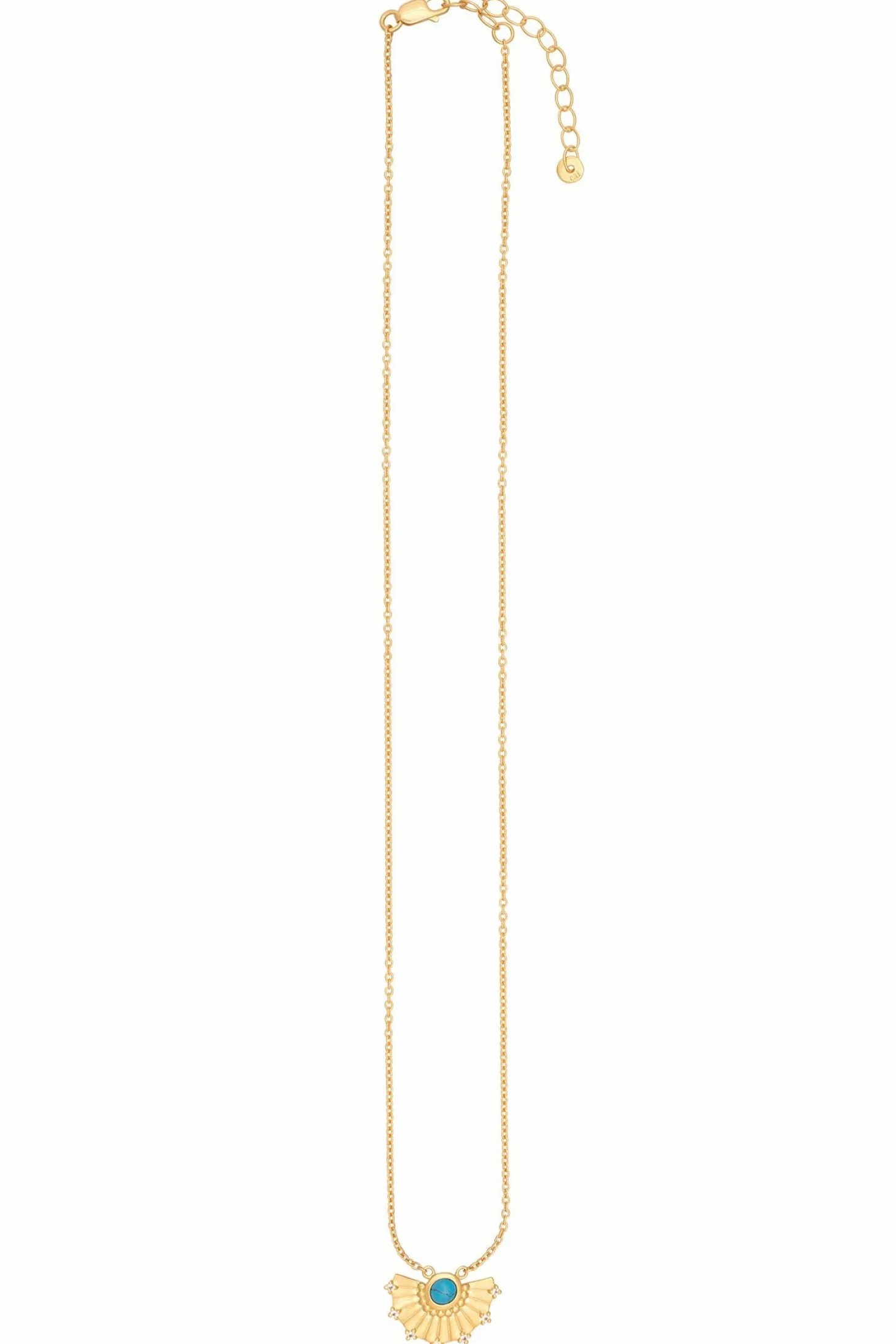 Collier 925 Silber vergoldet Fächer Anhänger mit Türkis & Weißtopas 41185220952158