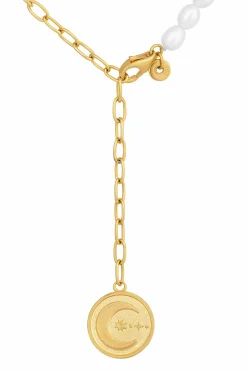 Collier 925 Silber vergoldet Y-Kette Perlen Münze Sonne Mond 41184821379166