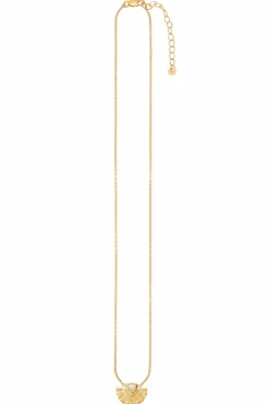 Collier 925 Silber vergoldet Fächer Anhänger mit Opal & Weißtopas 41185220919390