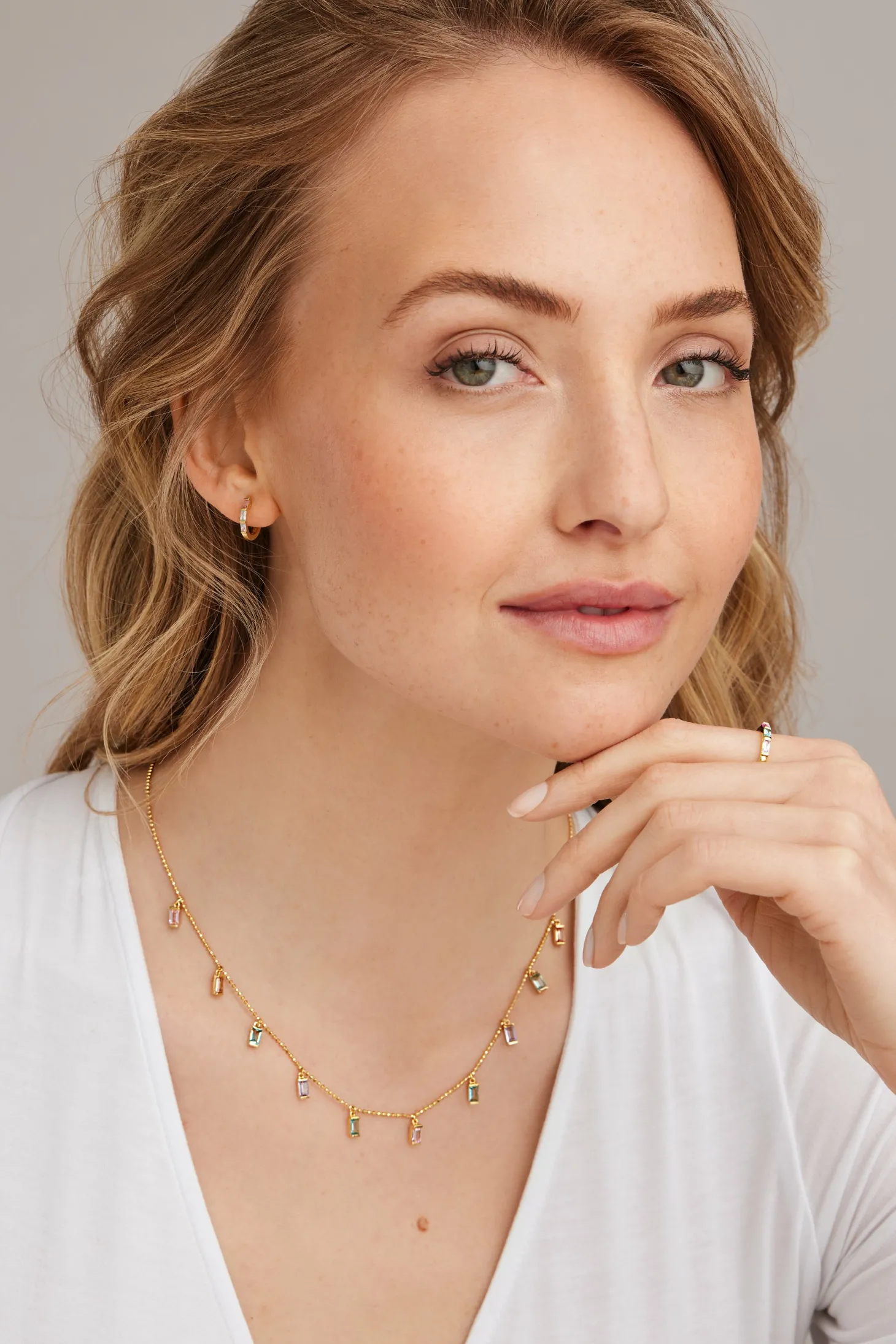 Collier 925 Sterling Silber gelb vergoldet Anhänger Zirkonia Baguette Pastell 41185115111518