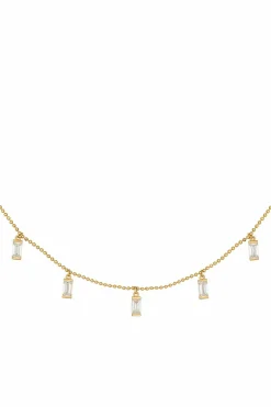 Collier 925/- Sterling Silber vergoldet Anhänger Zirkonia Baguette 41184796639326