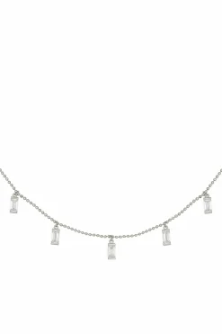 Collier 925/- Sterling Silber rhodiniert Anhänger Zirkonia Baguette 41184797622366