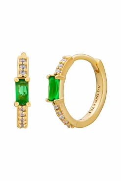 Creole 925 Sterling Silber gelb vergoldet Baguette Stein grün Zirkonia 41185176780894