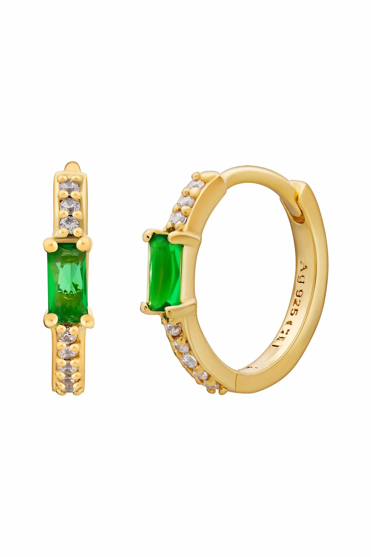 Creole 925 Sterling Silber gelb vergoldet Baguette Stein grün Zirkonia 41185176780894