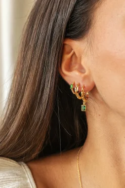 Creole 925 Sterling Silber gelb vergoldet Baguette Stein grün Zirkonia 41185176780894