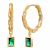 Creole 925 Sterling Silber vergoldet Kettendesign Baguette Anhänger grün 41185176453214
