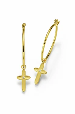 Creolen 925/- Silber vergoldet Zirkonia Kreuz 41184449790046