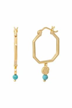 Creolen 925 Silber vergoldet Oktagon Plättchen türkiser Howlith 41185024245854