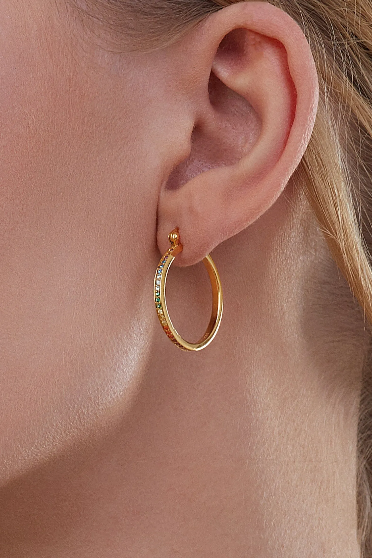 Creolen 925/-Sterling Silber vergoldet Zirkonia bunt Rainbow 41184630997086