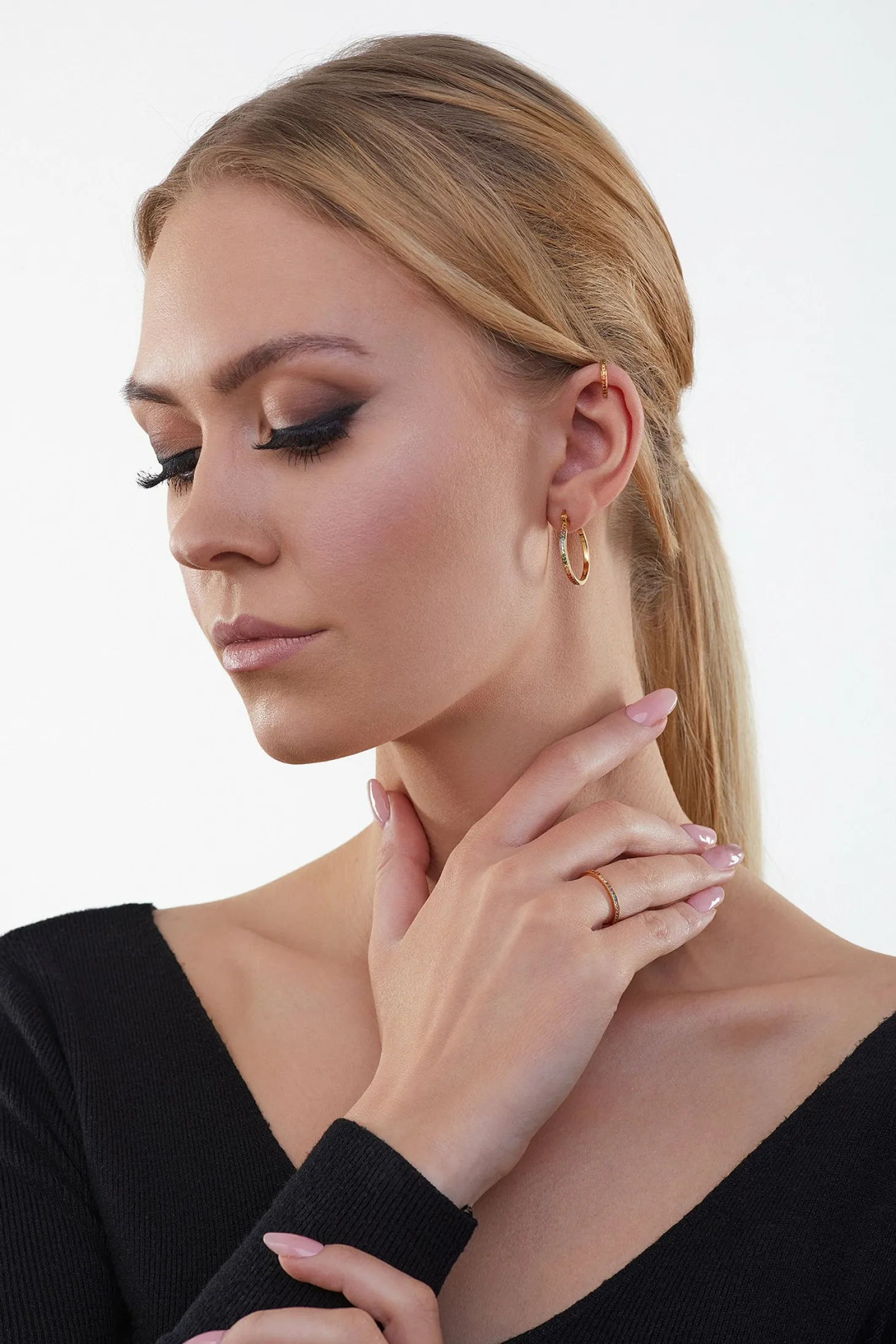 Creolen 925/-Sterling Silber vergoldet Zirkonia bunt Rainbow 41184630997086