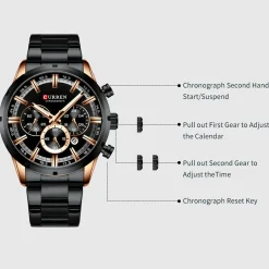 CURREN Men's Business Quartz Watch - Waterproof, Large Dial, Luminous Hands, Chronograph 8355