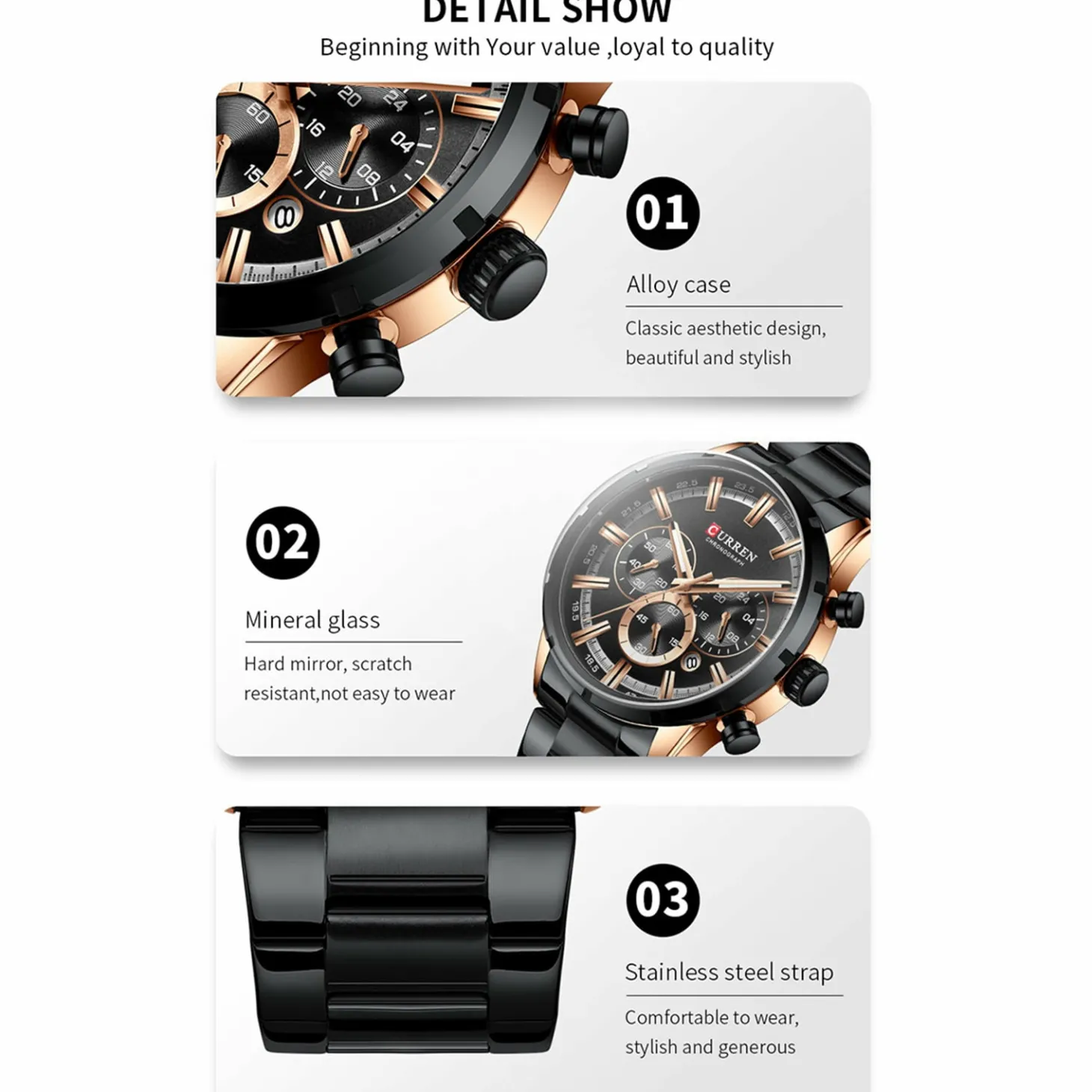 CURREN Men's Business Quartz Watch - Waterproof, Large Dial, Luminous Hands, Chronograph 8355