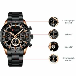 CURREN Men's Business Quartz Watch - Waterproof, Large Dial, Luminous Hands, Chronograph 8355