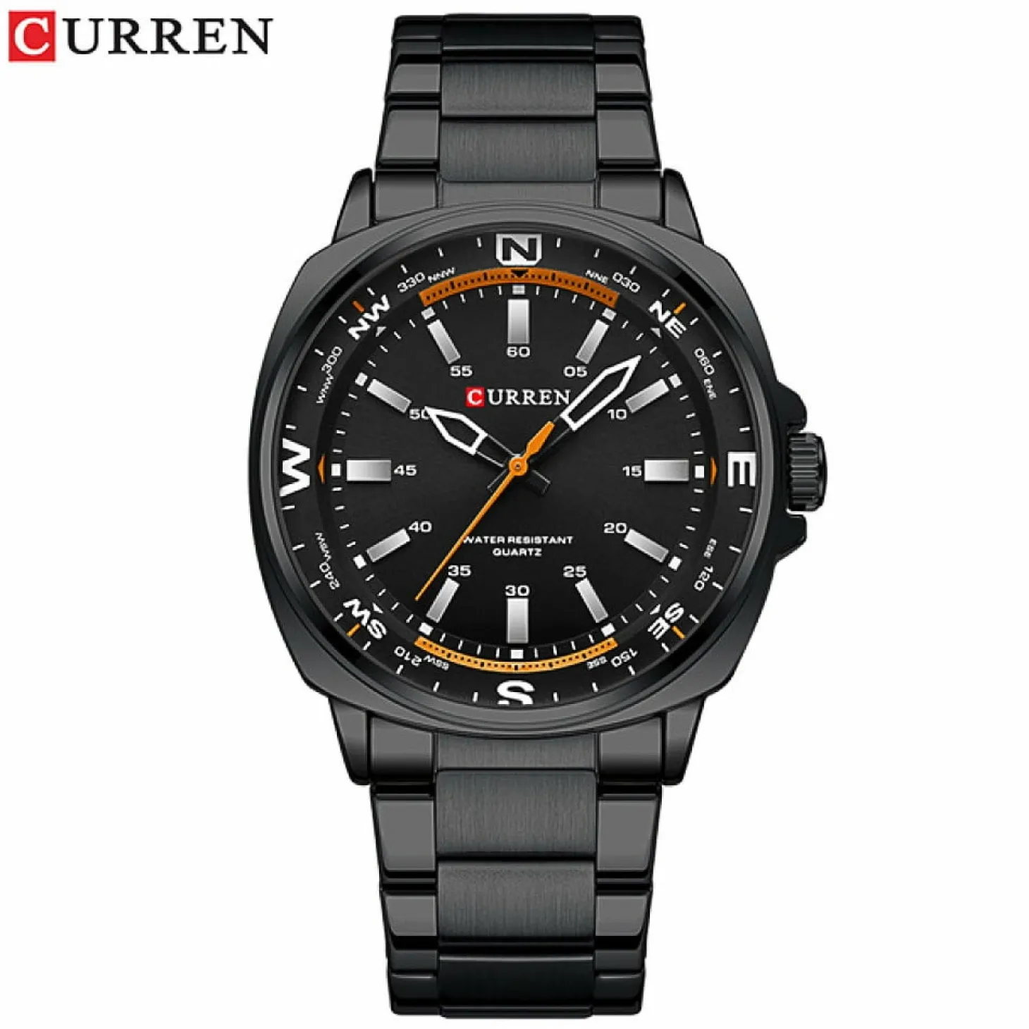 CURREN Men's Ice Blue Quartz Sports Watch Stainless Steel Casual Wristwatch Waterproof Model 8455