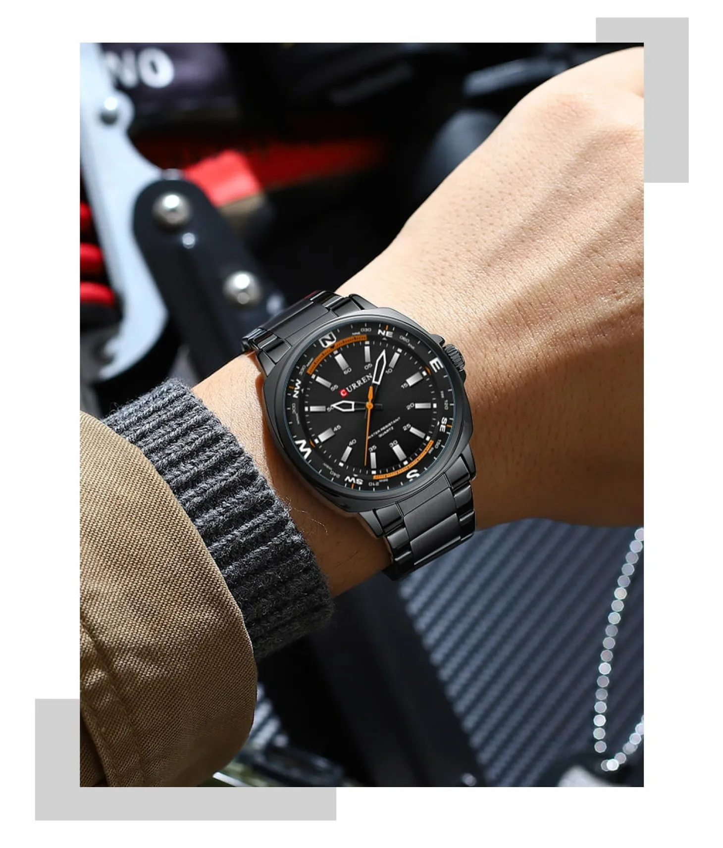 CURREN Men's Ice Blue Quartz Sports Watch Stainless Steel Casual Wristwatch Waterproof Model 8455