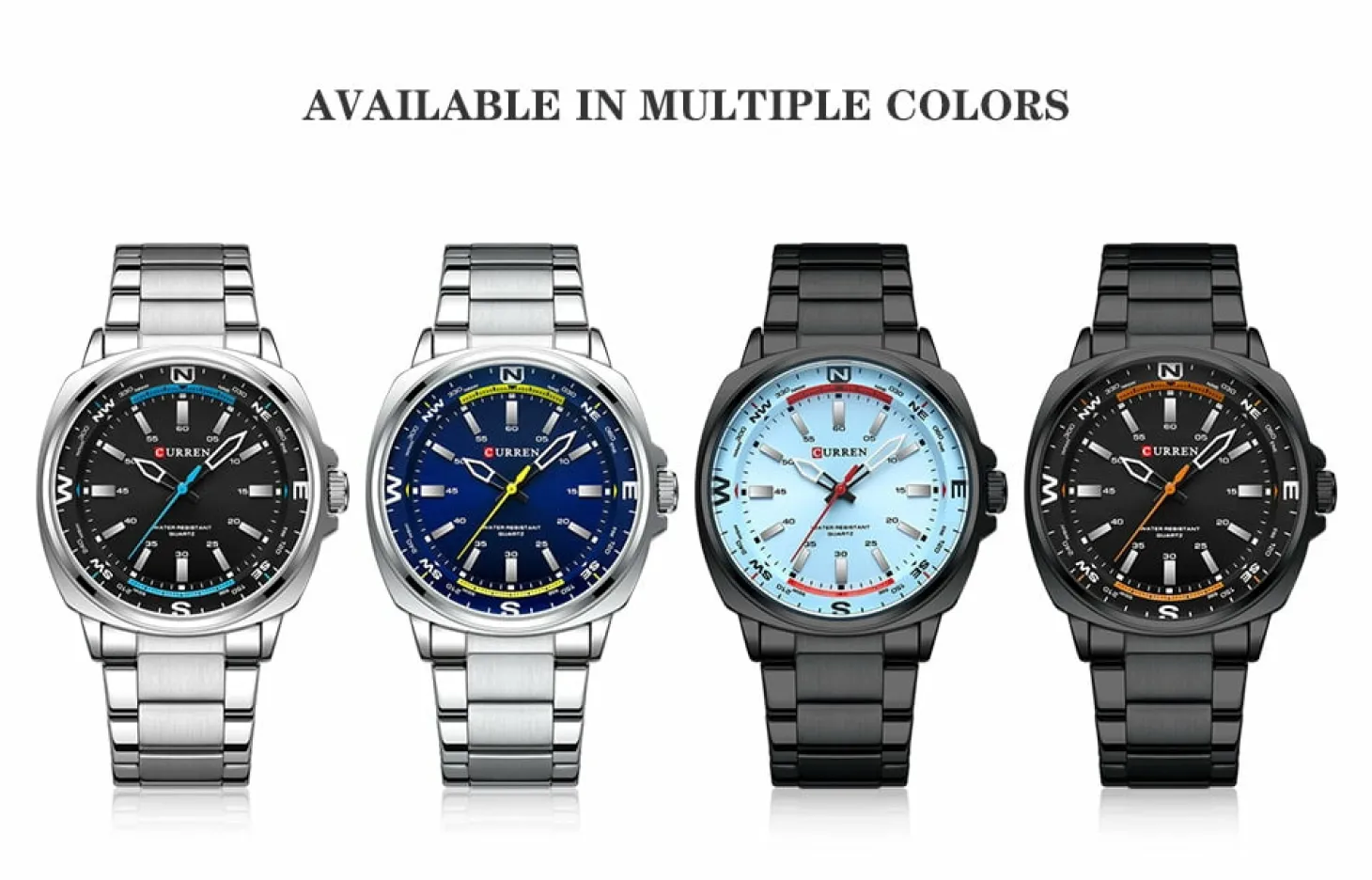 CURREN Men's Ice Blue Quartz Sports Watch Stainless Steel Casual Wristwatch Waterproof Model 8455