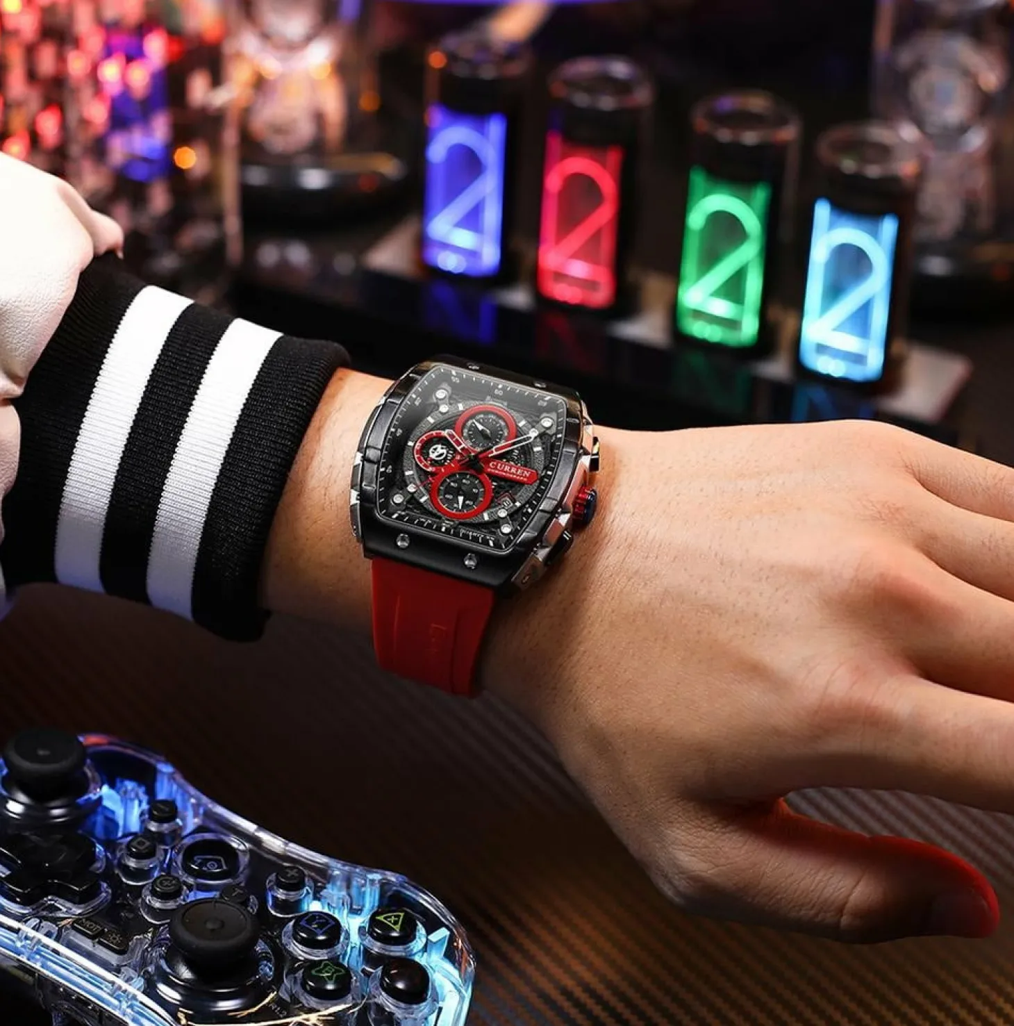 CURREN Men's Multi-Function Chronograph Quartz Watch with Silicone Strap and Date Display 8442