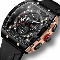 CURREN Men's Multi-Function Chronograph Quartz Watch with Silicone Strap and Date Display 8442