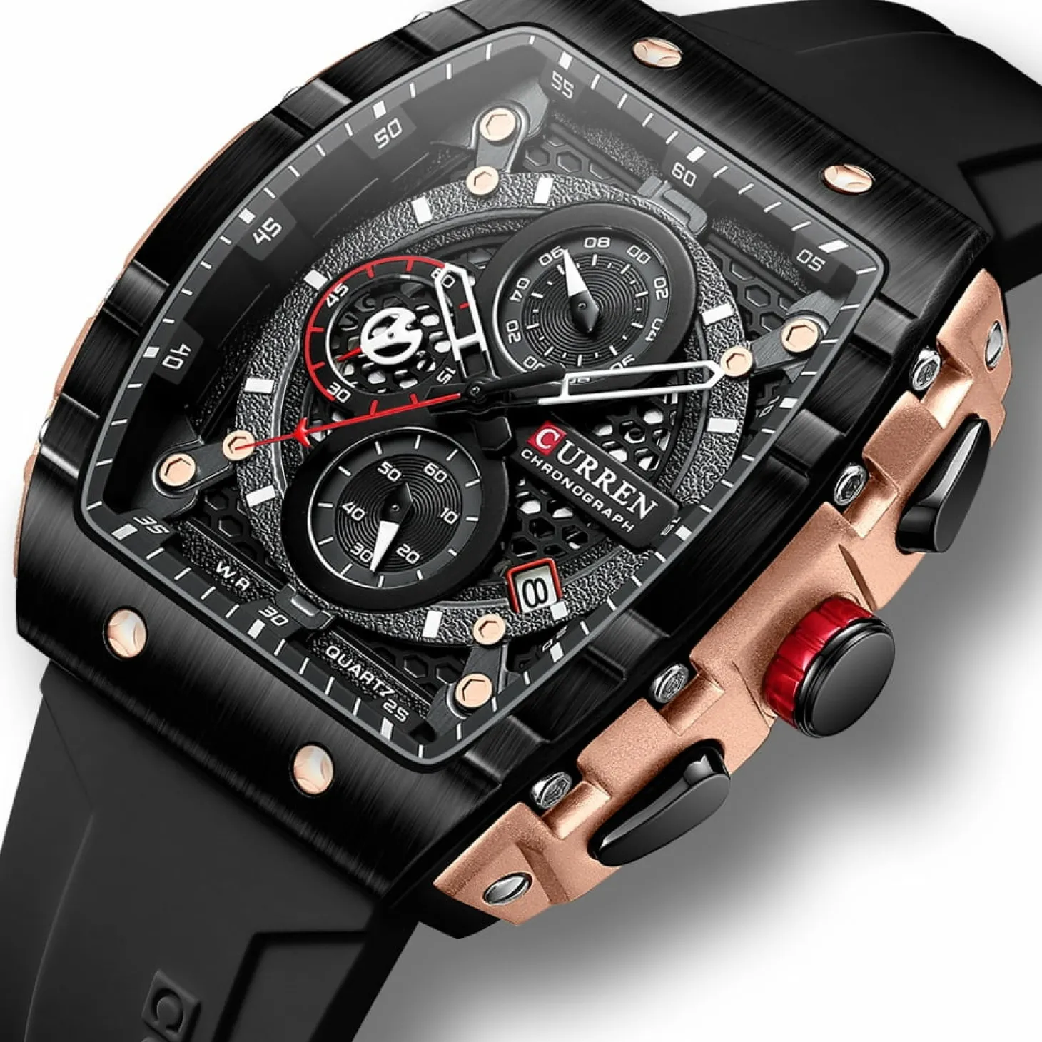 CURREN Men's Multi-Function Chronograph Quartz Watch with Silicone Strap and Date Display 8442