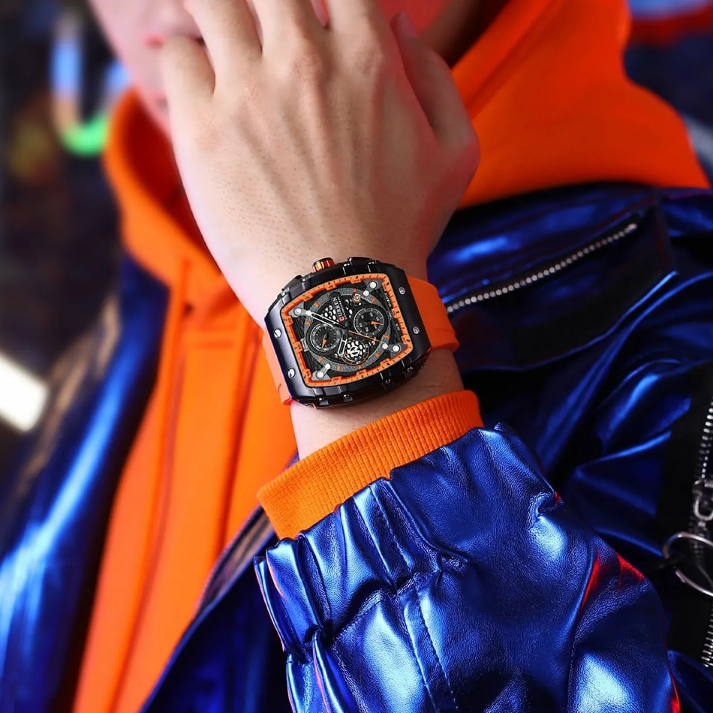 CURREN Men's Multi-Function Chronograph Quartz Watch with Silicone Strap and Date Display 8442