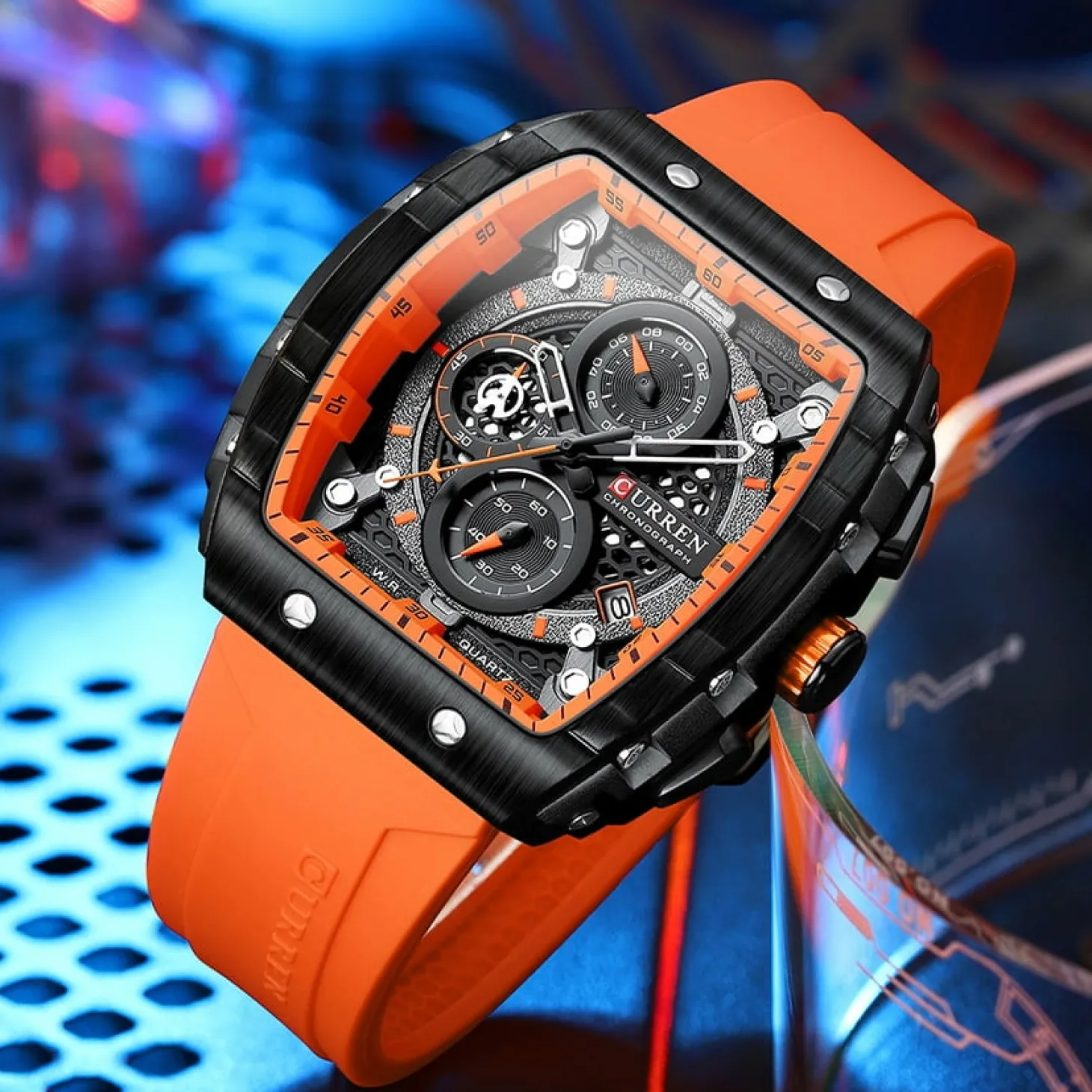 CURREN Men's Multi-Function Chronograph Quartz Watch with Silicone Strap and Date Display 8442