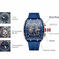 CURREN Men's Multi-Function Chronograph Quartz Watch with Silicone Strap and Date Display 8442